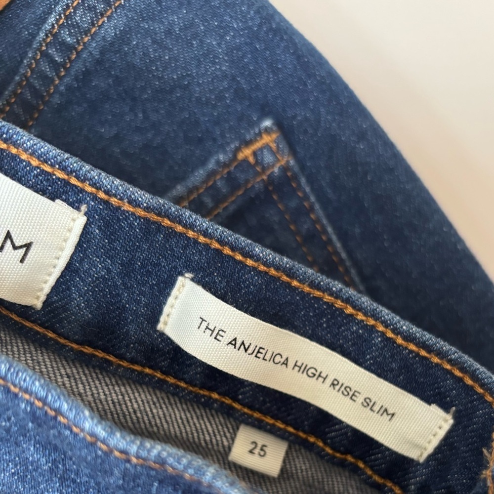Denim Forum|The Angelica High Rise Slim Straight Leg Dark Denim Blue Jeans Sz 25 - Picture 6 of 7